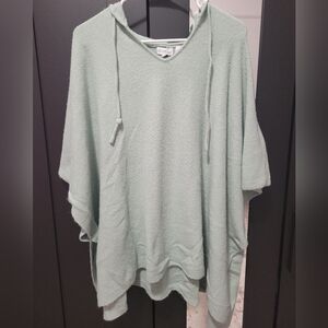 Olivia Sky Light Green Knit Poncho With Hoodie - XL